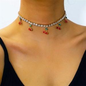 Iced Out Cherry Pendant Necklace Choker